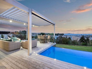 Architectural elegance with panoramic water views