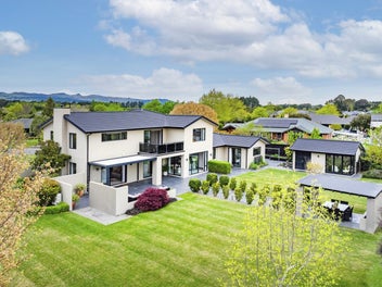 Concrete block construction, five-car garaging