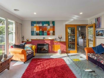 Sunny family living with pool