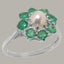 Real Solid 9ct White Gold Pearl & Emerald Womens Cluster Ring - Size N 1/2 Carousel 1