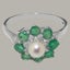 Real Solid 9ct White Gold Pearl & Emerald Womens Cluster Ring - Size N 1/2 Carousel 4