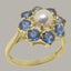 9ct Yellow Gold Cultured Pearl & Sapphire ring Womens Cluster Ring Size Y 1/2 Carousel 1
