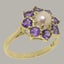 9ct Yellow Gold Cultured Pearl & Amethyst ring Womens Cluster Ring Size Y 1/2 Carousel 1