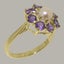 9ct Yellow Gold Cultured Pearl & Amethyst ring Womens Cluster Ring Size Y 1/2 Carousel 2