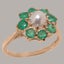 9ct Rose Gold Cultured Pearl & Emerald ring Womens Cluster Ring - Size Y 1/2 Carousel 1
