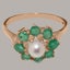 9ct Rose Gold Cultured Pearl & Emerald ring Womens Cluster Ring - Size Y 1/2 Carousel 4