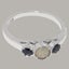 White Gold Natural Opal & Sapphire Womens Trilogy Ring - Full 9ct UK Hallmark Carousel 5