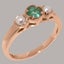 Rose Gold Natural Emerald & Pearl Womens Trilogy Ring - Full 9ct UK Hallmark Carousel 1
