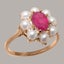 Rose Gold Natural Ruby & Pearl Womens Cluster Ring - Full 9ct UK Hallmark Carousel 1
