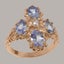 Rose Gold Natural Diamond & Tanzanite Womens Cluster Ring - Full 9ct UK Hallmark Carousel 1