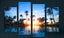 X'MAS SALE FREE SHIPPING -Large 4 Piece Canvas Art Print - Sunset Tropical Ocean Carousel 1