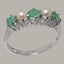 Sterling Silver Real Emerald & Pearl Womens Eternity Ring - Full 925 UK Hallmark Carousel 1