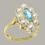 Gold Natural Blue Topaz & Pearl Womens Cluster Ring - Full 9ct UK Hallmark Carousel 1