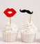 Darling Souvenir Moustache & Lips Birthday Party Cupcake Toppers-Black and Red Carousel 1