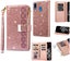 Galaxy a20 case glitter leather double wallet 9 card 2 pocket zip RG Carousel 1