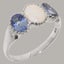 White Gold Natural Opal & Tanzanite Womens Trilogy Ring - Full 14k UK Hallmark Carousel 1