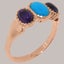 Rose Gold Natural Turquoise Amethyst Womens Trilogy Ring - Full 18k UK Hallmark Carousel 1