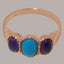 Rose Gold Natural Turquoise Amethyst Womens Trilogy Ring - Full 18k UK Hallmark Carousel 3