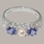 Sterling Silver Pearl & Tanzanite Womens Trilogy Ring - Full 925 UK Hallmark Carousel 3