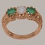 Rose Gold Natural Opal & Emerald Womens Trilogy Ring - Full 14k UK Hallmark Carousel 1