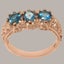 Rose Gold Natural London Blue Topaz Womens Trilogy Ring - Full Gold UK Hallmark Carousel 1