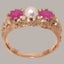 Rose Gold Pearl & Ruby Womens Trilogy Ring - Full 18k UK Hallmark Carousel 1