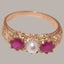 Rose Gold Pearl & Ruby Womens Trilogy Ring - Full 18k UK Hallmark Carousel 3
