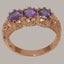 Rose Gold Natural Amethyst Womens Trilogy Ring - Full 9ct UK Hallmark Carousel 1