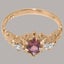 Rose Gold Natural Pink Tourmaline Cubic Zirconia Trilogy Ring - Full UK Hallmark Carousel 4