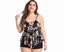 Swimsuit Lotus Edge Printed Bikini Large Size Split Swimsuit-BLACK-2XL Carousel 3