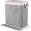 65L Collapsible Linen Laundry Basket with Rope Handle - Beige+Gray Carousel 1