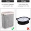 65L Collapsible Linen Laundry Basket with Rope Handle - Beige+Gray Carousel 4