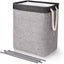 65L Collapsible Linen Laundry Basket with Rope Handle - Black+Gray Carousel 1