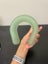 Vintage horse shoe shaped green depression glass vase Carousel 6