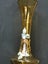 BOHEMIAN CZECH Amber vase Glass Gold Gilt raised ENAMEL FLOWers 20cm T x 9 Carousel 1