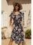 Summer Floral Print Midi Dress Women Robe Elegant Chic Short Sleeve V Carousel 1