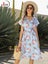 Summer Floral Print Midi Dress Women Robe Elegant Chic Short Sleeve V Carousel 2