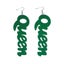 Queen Wood Dangle Pierced Earrings -Green Carousel 1