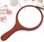 Brown Wooden Round Hand Mirror With Wooden Handle For Makeup, Cutting, Shaving, Carousel 3