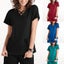 Women Short Sleeve Scrub Tops Solid Nurse Uniform V-Neck Pocket Care Carousel 2