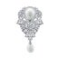 Silver Cubic Zirconia Crystal Imitation Pearl Pendant Bridal Wedding Brooch Pin Carousel 1