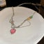 Pink Heart Pendant Necklace Colorful Cubic Zirconia Neck Collarbone Chain Carousel 3