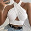 Summer New Fashion Women Tank Tops Sexy Solid Colors Cross Halter Carousel 1