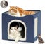 Cat Cave for Pet Cat House with Hanging Ball and Scratch Pad-Blue Carousel 3