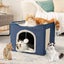 Cat Cave for Pet Cat House with Hanging Ball and Scratch Pad-Blue Carousel 5