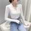Sexy Deep V Neck Tee Shirt Femme Long Sleeve Tops Elasticity Slim Carousel 3