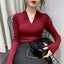 Sexy Deep V Neck Tee Shirt Femme Long Sleeve Tops Elasticity Slim Carousel 4