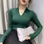 Sexy Deep V Neck Tee Shirt Femme Long Sleeve Tops Elasticity Slim Carousel 5