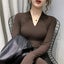 Sexy Deep V Neck Tee Shirt Femme Long Sleeve Tops Elasticity Slim Carousel 7