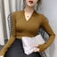 Sexy Deep V Neck Tee Shirt Femme Long Sleeve Tops Elasticity Slim Carousel 1
